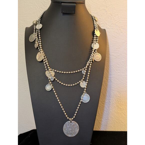 Silver Tone Bead Ball Chain W/ Medallian Charm Dangles & Lobster Claw Clasp - Picture 1 of 9